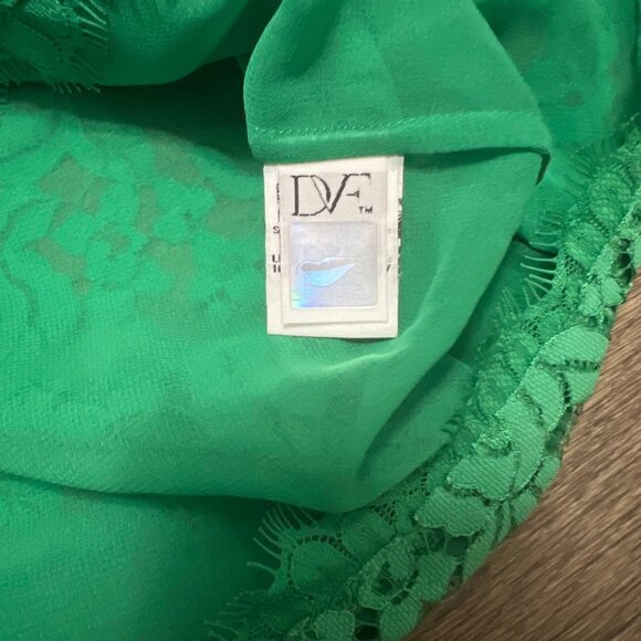 Diane Von Furstenberg Brielle Top Kelly Green Lace Blouse Christmas Size 8 - Picture 9 of 9